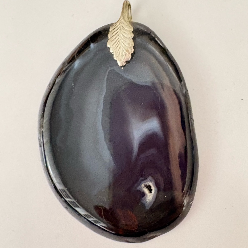 Vintage large, polished black Agate Pendant